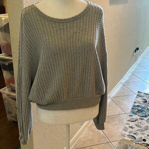 Project Social T Women's S Waffle Knit Pullover Sweater Gray Open Back Slouchy